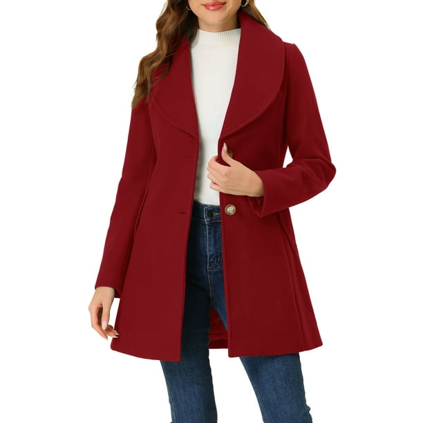 Inspire Chic Abrigo Trench de Mujer con Cuello Caído, de Un Solo Botón, Largo y con Cinturón, Talla XL, Rojo Oscuro