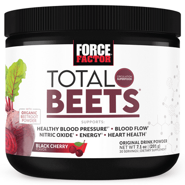 Total Beets Delicious Superfood Powder with Nitrates to Support Healthy Blood Pressure, Circulation, Blood Flow, Nitric Oxide, Energy, Stamina & Cardiovascular Heart Health, 30 Servings, Force Factor