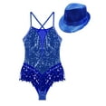 thumbnail image 5 of YONGHS Womens Sequins Tassel Ballet Gymnastic Leotard Latin Dance Jazz Fringe Bodysuit with Hat Royal Blue S, 5 of 7