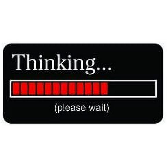Pair of Thinking please wait funny hard hat/helmet vinyl decal sticker