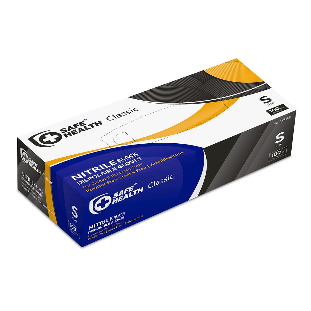 SAFEHEALTH Nitrile Black Disposable Gloves, Free of Latex-Powder, Finger Textured, 3.5 Mil, Food Safe-Tattoo-Salon-Mechanic-Auto-Daily Use, Case of 1000, Size S