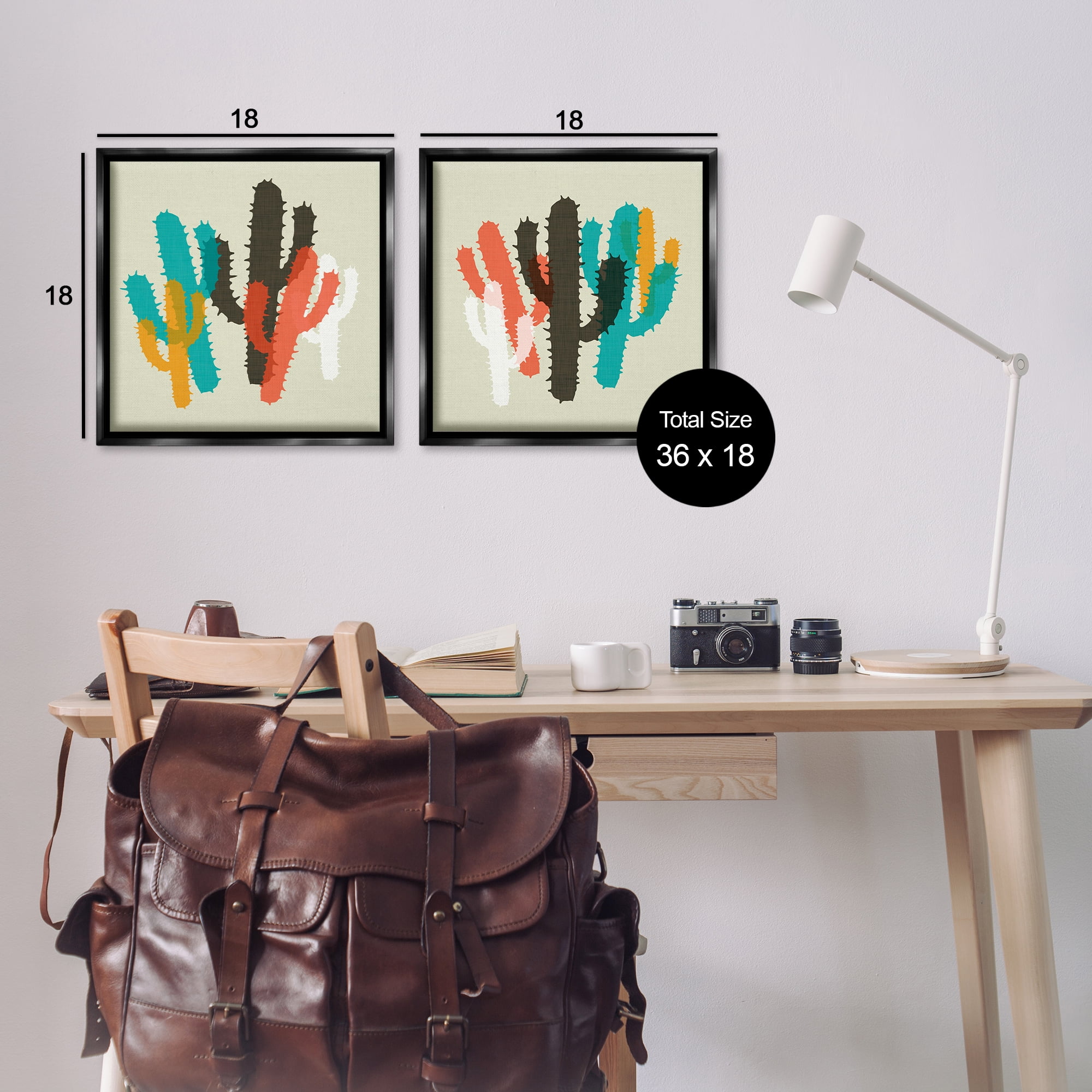 Stupell Industries Vibrant Overlapping Cactus Abstract Painting Black Floater Framed Canvas Art Print Wall Art, 18 x 18, Set of 2