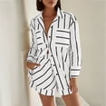 thumbnail image 3 of Czanzd Women Striped Two-Piece Outfit Shirt and High Waist Shorts Loungewear Set,White,XL, 3 of 7