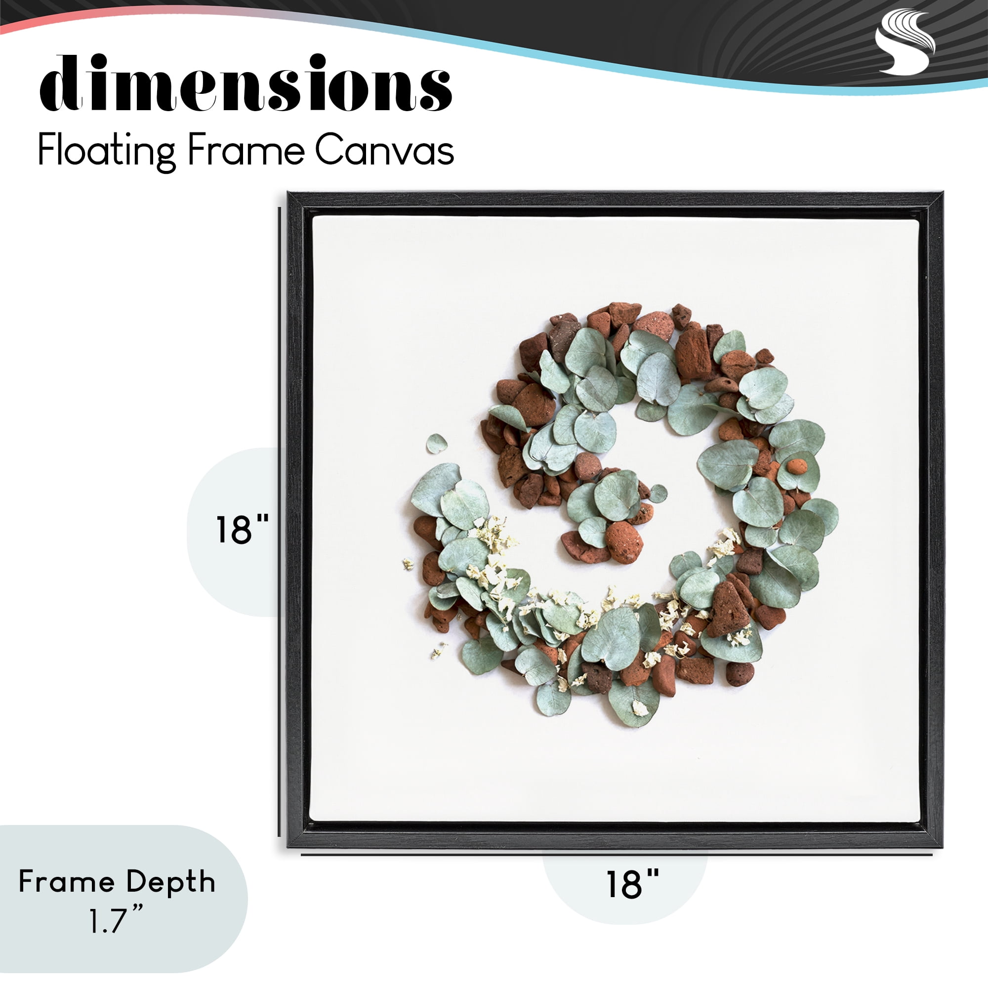Stupell Industries Eucalyptus & Pebbles Spiral Black Framed Floater Canvas Wall Art, design by Beth Adoette