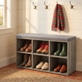 thumbnail image 3 of Nordic Hygge 40.2 in. Greige Shoe Storage Bench with Padded Seat & Adjustable Shelves, 3 of 8