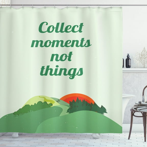 Saying Shower Curtain, Texting Mountainous Landscape View Be Wise, Fabric Bathroom Set with Hooks, 69W X 84L Inches Extra Long, Pale Green Fern Green, by Ambesonne