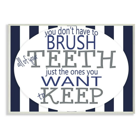 Brush All Of Your Teeth Striped Textual Bath Art Wall (Best Way To Remove Plaque From Teeth At Home)