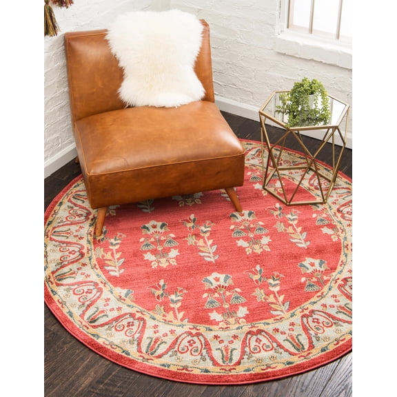 Unique Loom Savoy Fars Rug , 6' 1" x 6' 1" ,Red