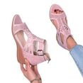 thumbnail image 4 of Viluyesy Women's Wedge Sandals, Open Toe Hollow Up Zipper Back Summer Fashion Roman Gladiator Shoes Pink, 4 of 6