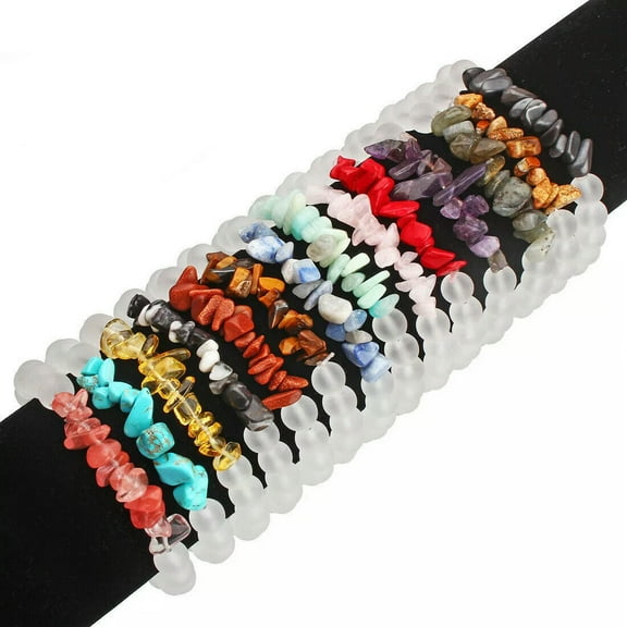 K-KED Reiki Natural Stone 7 Chakra Healing Bracelet Chipped Gravel Beadeds Gift 12pcs
