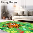 thumbnail image 2 of ODIKA 6'x9' Machine Washable Non-Slip Area Rug, Cartoon Jungle Abc Adventure Featuring Cheerful Tiger and Letter High Traffic Rug, Green, 690720, 2 of 7