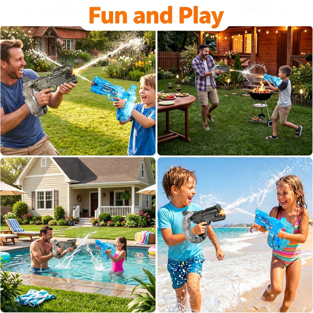 Thunder Jet Water Gun,Mechanical Transforming Electric Water Gun,Electric Water 𝙗laster With Strobe Lights,Long Range & Mechanical Deformation,Outdoor Water Game Gift Boys Girls