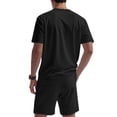 thumbnail image 3 of Men's Short Sleeve Outfits Shirt Sets Shorts for Casual Black S, 3 of 7