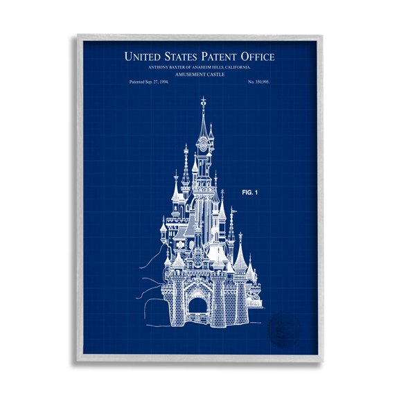 Stupell Industries Amusement Castle Blueprint Graphic Art Gray Framed Art Print Wall Art, Design by Karl Hronek