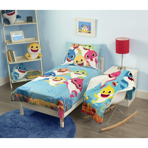 Baby Shark 4 Piece Toddler Bedding Blanket Bundle Set Walmart