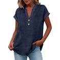 thumbnail image 3 of Womens Tops Summer Casual Solid Color V Neck Linen Short Sleeved T Shirt (No Size Label) Fashion Clothes, 3 of 5