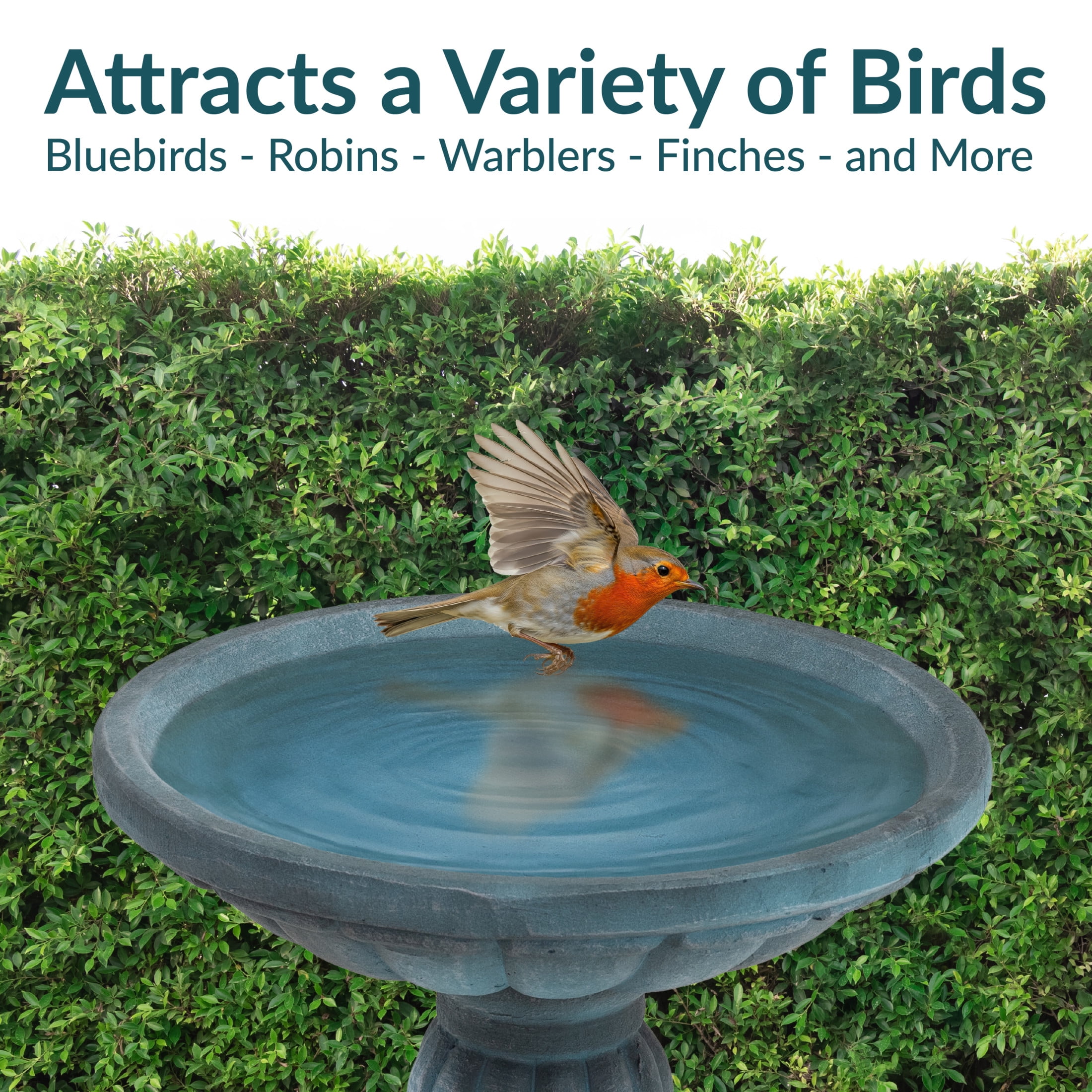Sunnydaze Grecian Column Freestanding Glass Fiber Reinforced Concrete Outdoor Bird Bath, Green