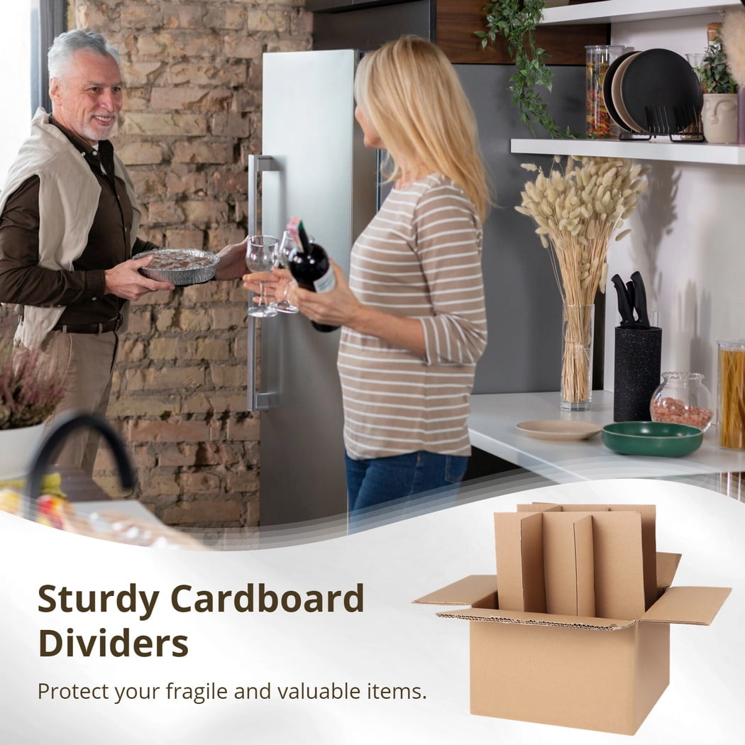 Glass Divider Kit, Protective Cardboard Dividers, Dish Packing Moving Box Kit, 20 Corrugate Dividers, 48 Foam Pouches, Kitchen Glassware Packing Moving Box Kit