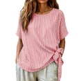 thumbnail image 3 of Annhoo Striped Blouses for Women Crew Neck Side Tie Knot Short Sleeve Top Loose Lightweight Comfy Beach Shirts, 3 of 7
