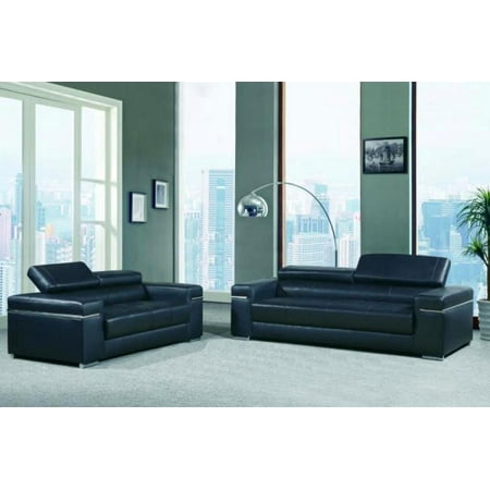 Maxwest P900 Modern Black Leather Sofa Set With Adjule Headrest Maxwest P900 Modern Black Leather Sofa Set With Adjule Headrest 2 Pcs