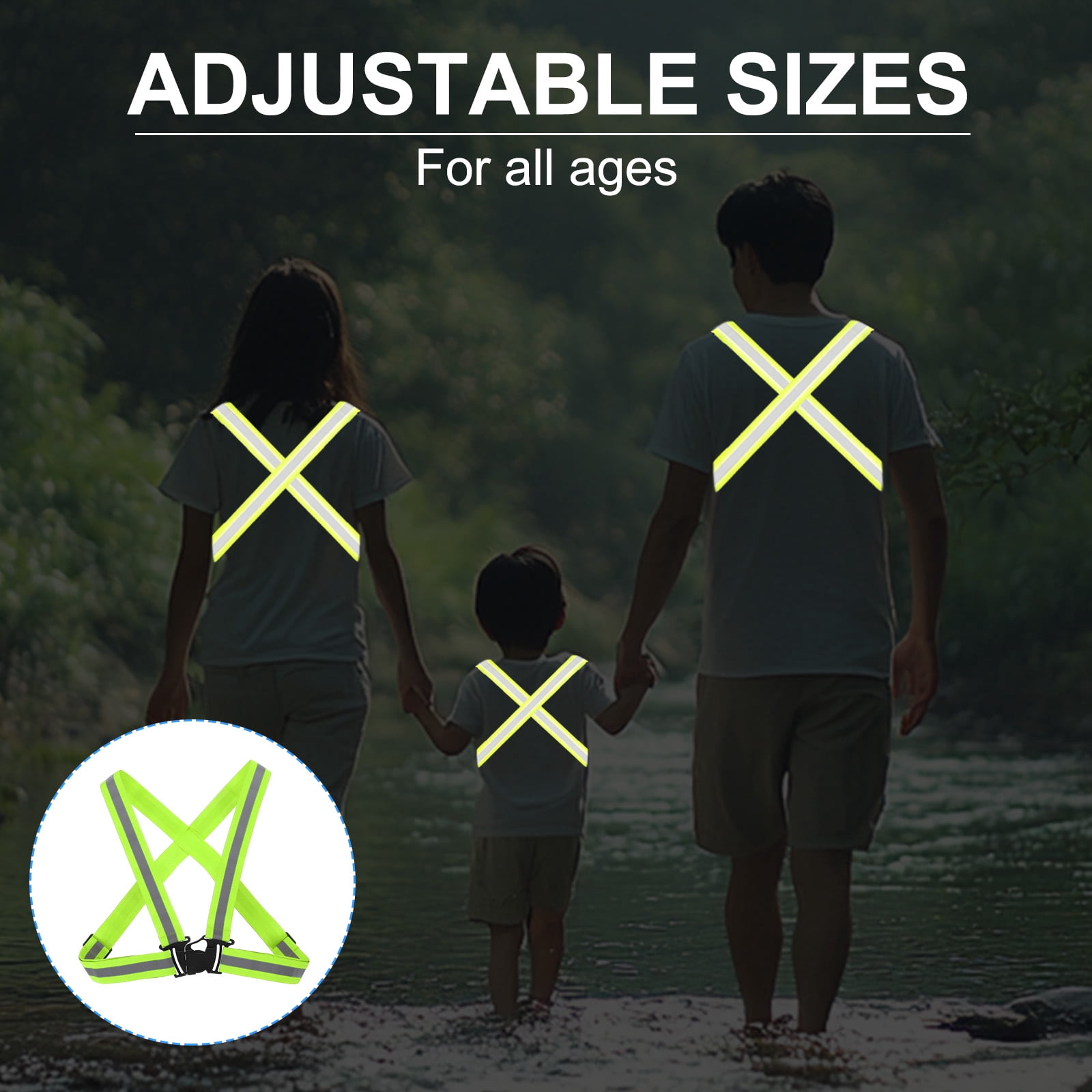 Adjustable Reflective Running vest Gear, 4 Pack High Visible reflective straps fit all ages, Green/Red-Orange