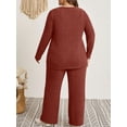 thumbnail image 3 of Cuteduck Womens Plus Size Two Piece Lounge Sets Long Sleeve Wide Leg Pants Homewear Pajamas Set with Pocket 1X-5X, 3 of 10