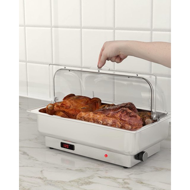 BeesClover Stainless Steel Electric Buffet Server, 9QT Full-Size Chafing Dish with Precise Temperature Control for Parties, Banquets, Events