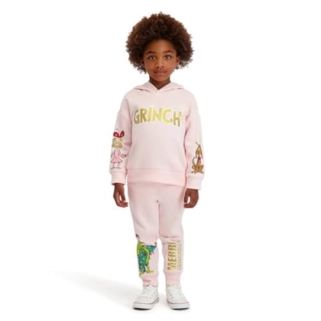 Printed Grinch Hooded Sweatshirt and Jogger Set, Pink, 12M