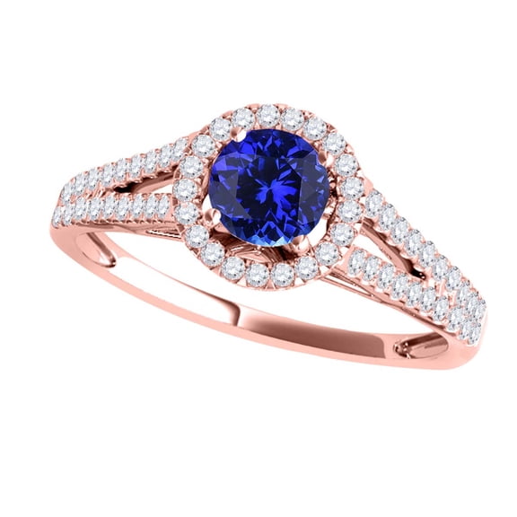 Aonejewelry 1.15 Ct. Ttw Split Shank Diamond and Tanzanite Ring In 14k Rose Gold