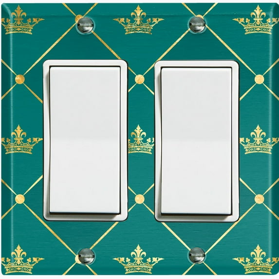 Metal Light Switch Plate Cover Elegant Yellow Tufted Crown Emerald Damask DAM100