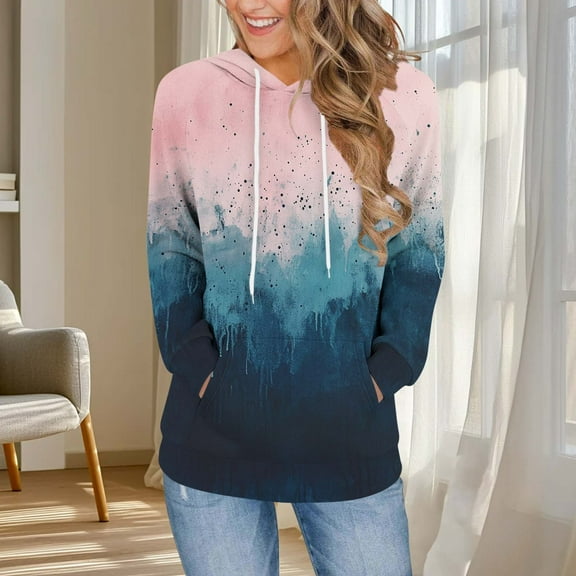 Ounisa Women's 2025 Fall Long Sleeve Hoodie Gradient Pullover Sweatshirt Lightweight Casual Tops Blouse