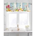 thumbnail image 2 of Easter Bunny Egg Linen Curtain Valance for Bedroom/Bathroom/Kitchen/Office/Living/Dining Room Window,Botanical Leaves Blue Beige Woodgrain Rod Pocket Topper Decorative Cafe Drapes Panel 42"x12", 2 of 6