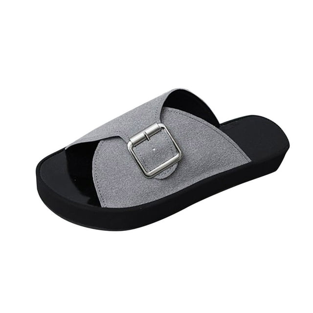 B91xZ Womens Flat Sandals Glitter Rhinestone Strap Open Toe Flat Sandals Sparkle Slide Slippers,Gray 8.5