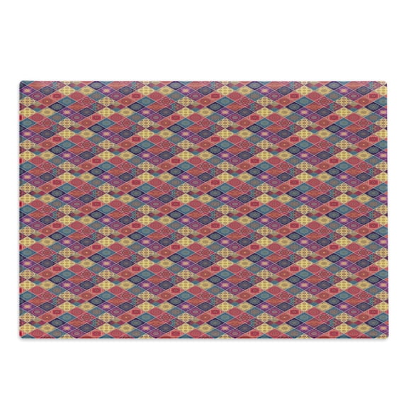 Mandala Cutting Board, Geometric Checkered Pattern with Various Classical National, Decorative Tempered Glass Cutting and Serving Board, Large Size, Multicolor, by Ambesonne