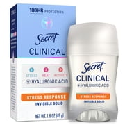 Secret Clinical Antiperspirant Deodorant for Women, 100HR Sweat & Odor Protection, Hyaluronic Acid, Invisible Solid, Stress Response, 2.6 oz