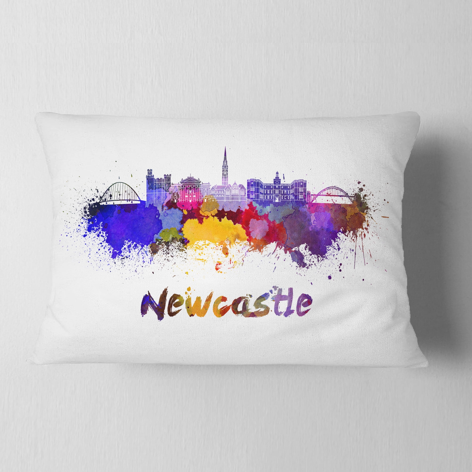Designart Newcastle Skyline - Cityscape Throw Pillow - 12x20
