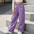thumbnail image 2 of SGFCWSX Girls Cargo Pants, Wide Leg Elastic Waist Loose Fit Trousers with Pockets for Daily Street Style Purple Size 10, 2 of 8