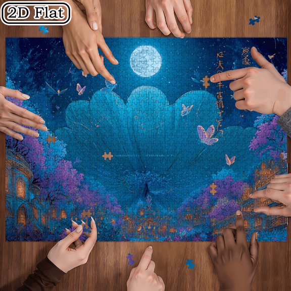 1000pcs Blue Lotus Fantasy Mini Puzzle, Scratch-Resistant High Difficulty Brain Challenge, Ideal Adult Family Entertainment, DIY Home Decor, Christmas Gift