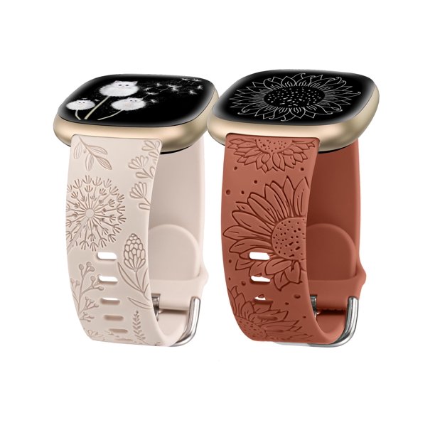 Correa de reloj Minyee de silicona grabada con estampado floral para Fitbit Versa 4