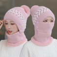 thumbnail image 1 of Gorro de invierno para mujer, conjunto de bufanda circular peruana, gorros con orejeras de esquí, pompones con forro polar de doble capa rosa kaili Sencillez, 1 of 3