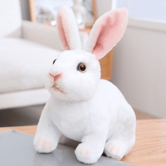 2026 Realistic Rabbit Plush Animal -9.45'' Rabbit Plush Toy, Easter Valentine's Day Companion Birthday Toy Gift (White)
