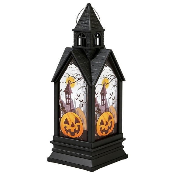 Vintage Halloween Decor Lantern, 1-Pack 7x3 Inch LED Pumpkin Lamp, Tabletop Decorative Candle Lanterns for Living Room Accent, bldnkj