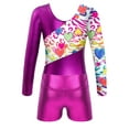 thumbnail image 4 of Aislor Girls Kids 2 Piece Ballet Dancewear Shiny Metallic Long Sleeve Leotard and Shorts Set for Gymnastic Rose 14, 4 of 7