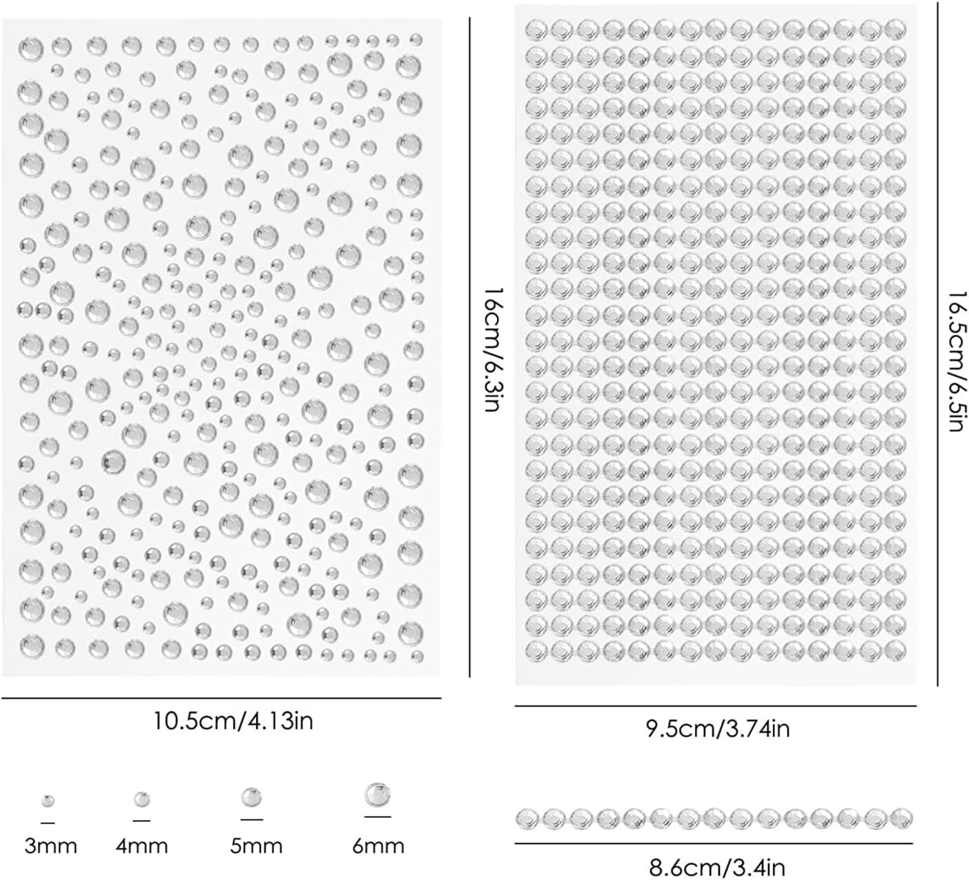 6 Sheets 2100 Pcs Clear Rhinestones Stickers Self Adhesive Bling Gems Jewels Stickers, Stick on Rhinestone Strips for DIY Craft&Art Project,Decorate Face Body,Home Decoration (3-6mm)