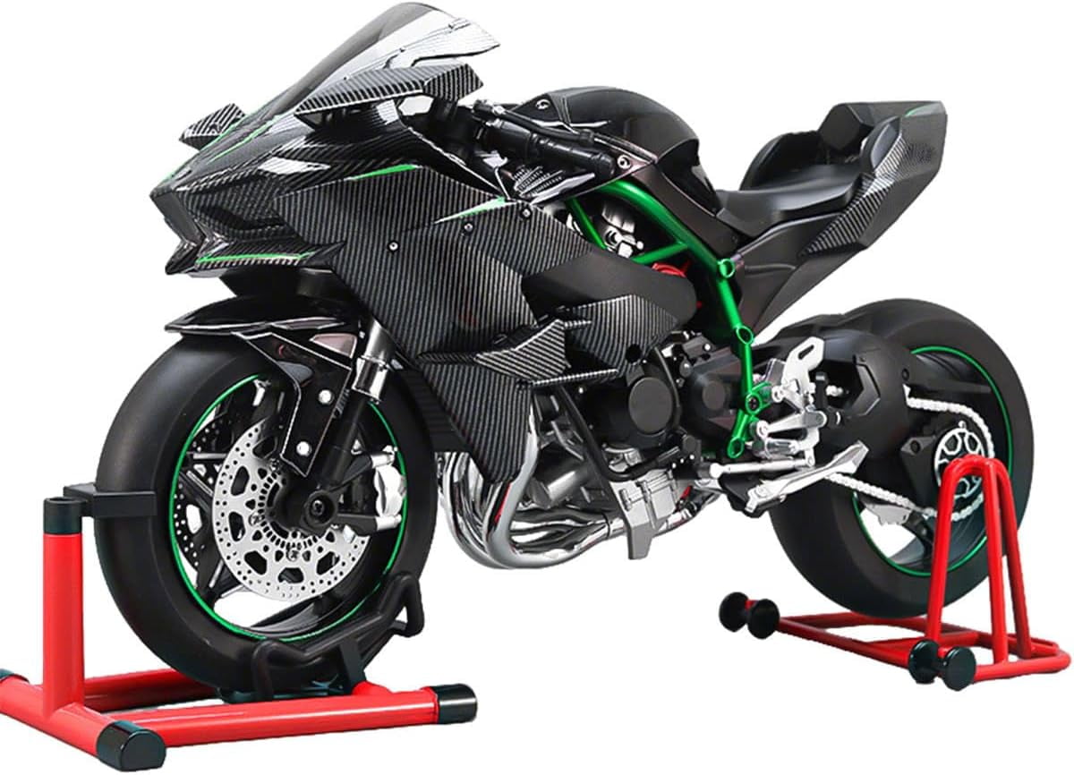 1/6 Scale Alloy Track Edition Dynamic RC Motorcycle Model, Realistic Simulation RC Dirt Bike with Ignition System, Smoke Spray, Light & Sound, Carbon Fiber Style Collectible