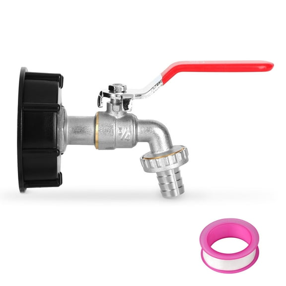 EEEkit Brass Water Tank Faucet, IBC Ton Barrel Adapter with Long Lever Handle, 3/4" Inlet, Silver