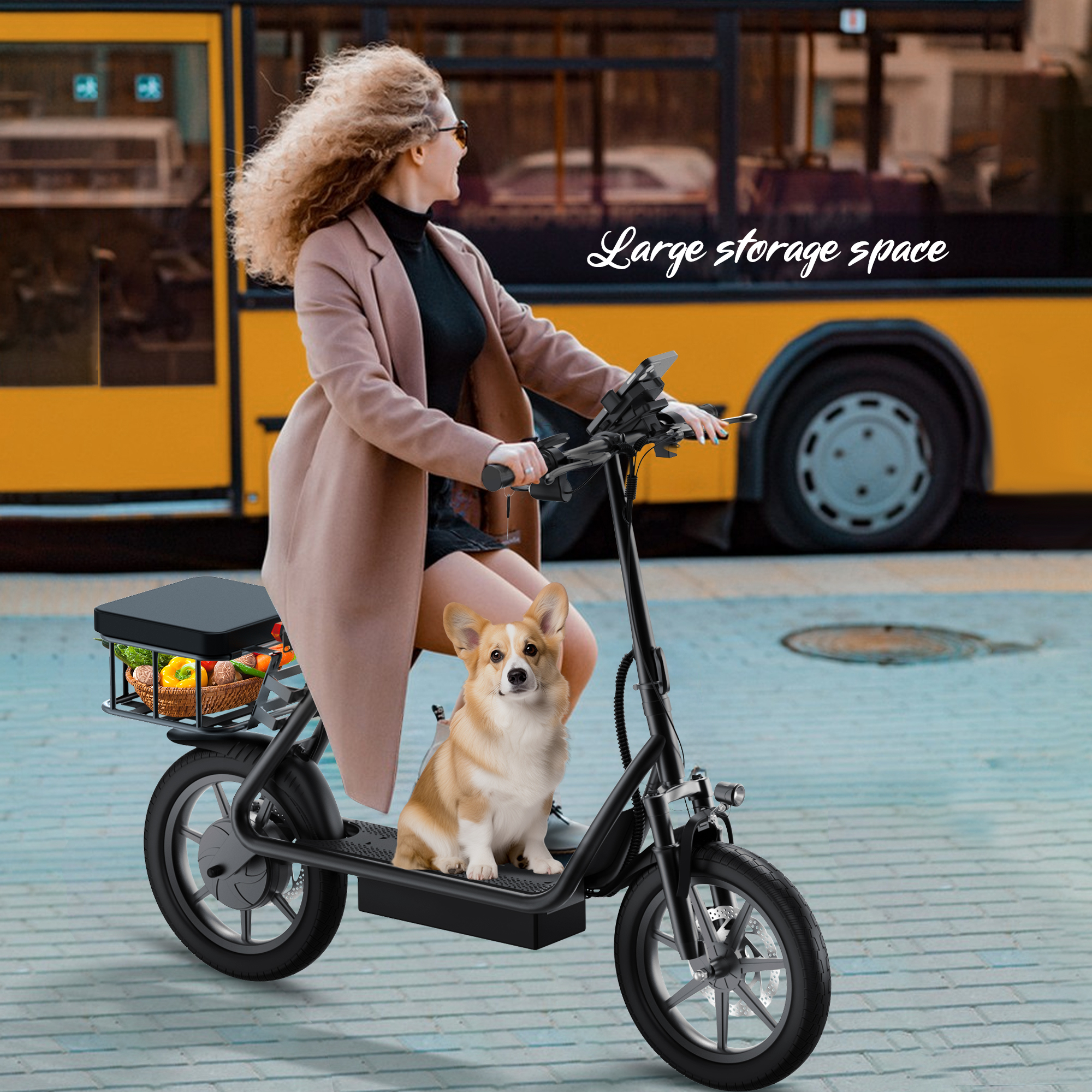 JOYHIS JH1Pro Electric Scooter with Seat for Adult, 20MPH Speed Power by 500W Motor, 48V/22.5Ah Wider Deck & Height Adujustable Seat with Carry Basket UL2272 Certified