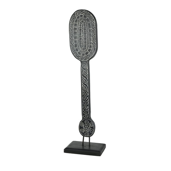DecMode Hand-carved Tribal Paddle Wood Sculpture on Reclaimed Wood Stand, Black