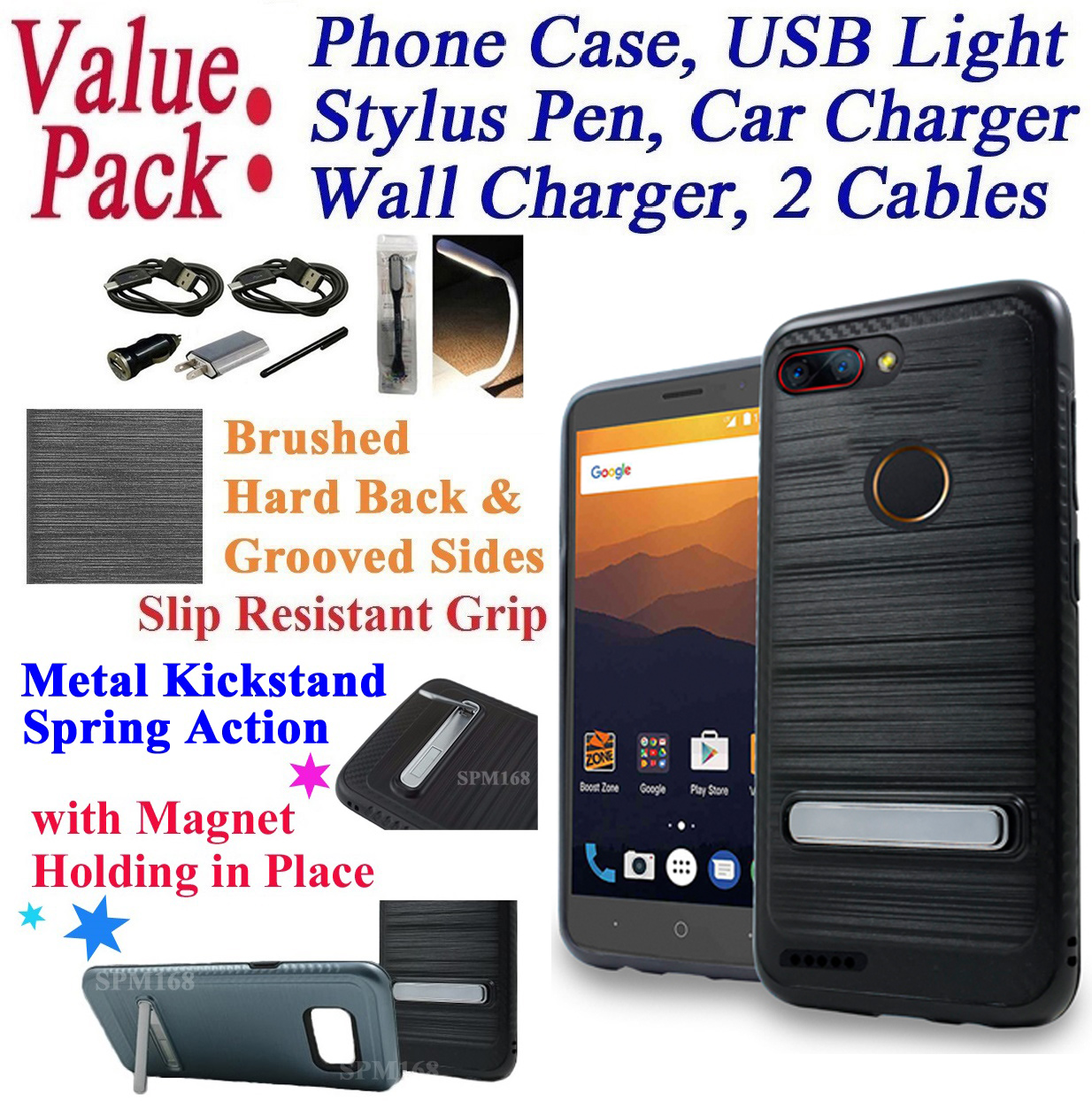 Value Pack Cables Chargers + for ZTE BLADE Z MAX bladeZmax Case Phone Case Metal Kick Stand