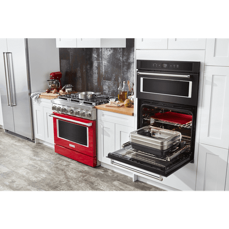 KitchenAid - Smart Oven+ 30" Single Electric Convection Wall Oven with Built-In Microwave - Black Stainless Steel